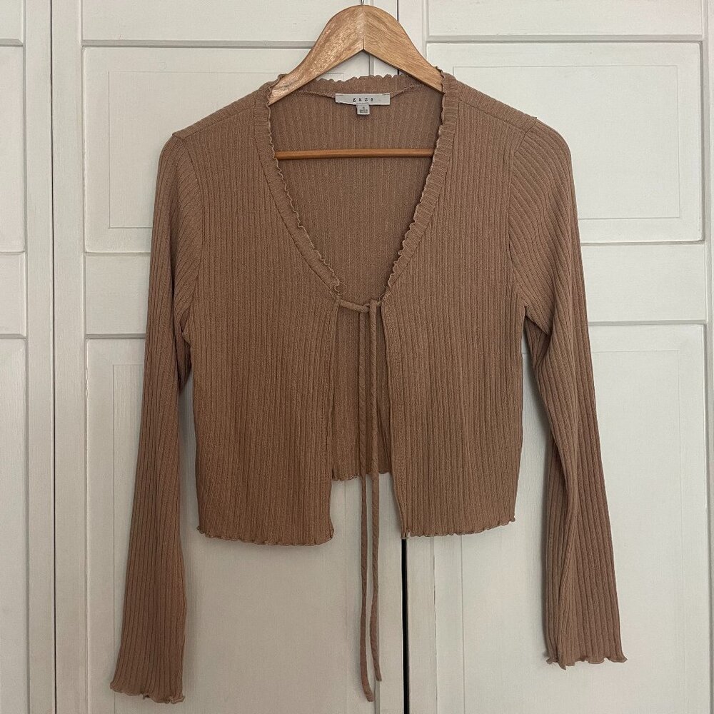 Gaze Tan Tie-Front Cardigan